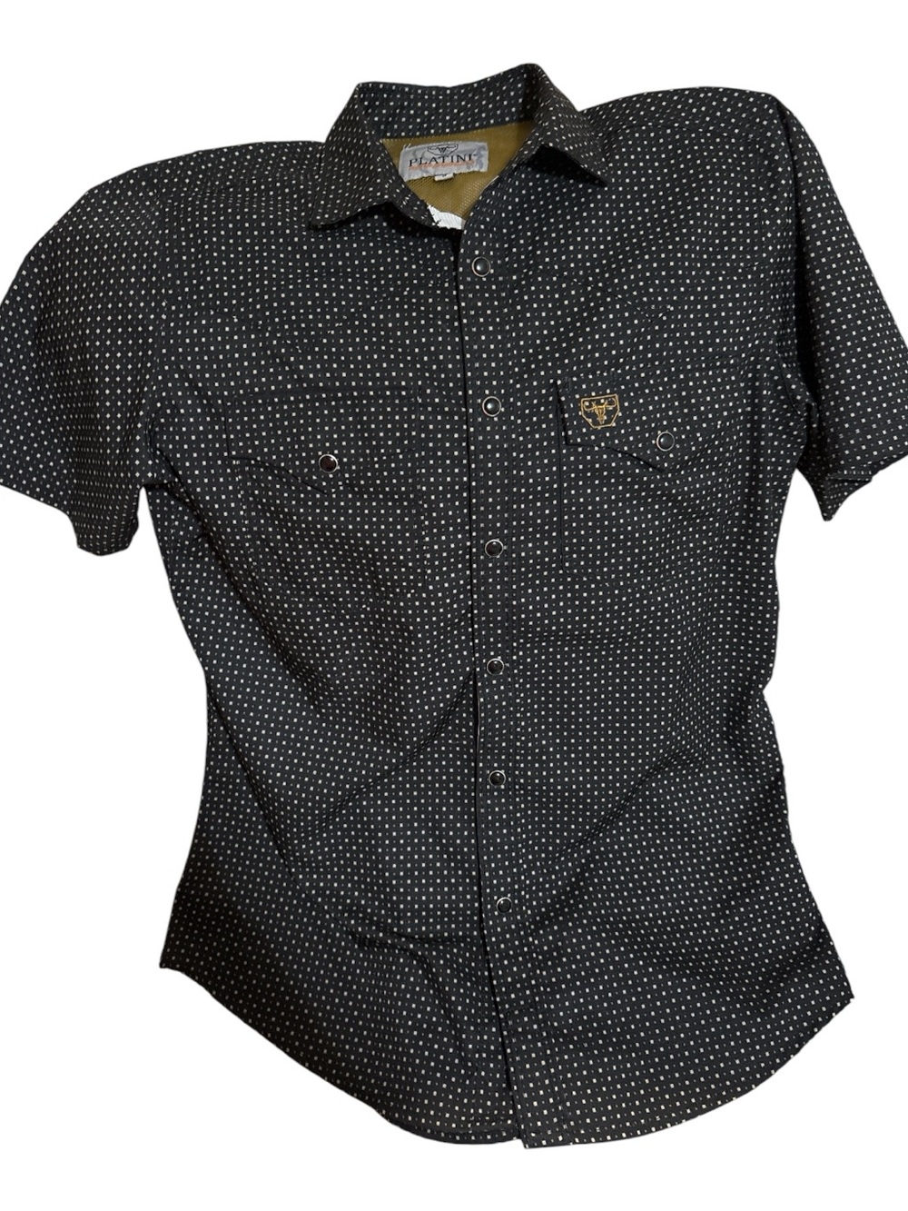 Platini Performance Men's Short Sleeve Button-Up Geometric Black/White Shirt S